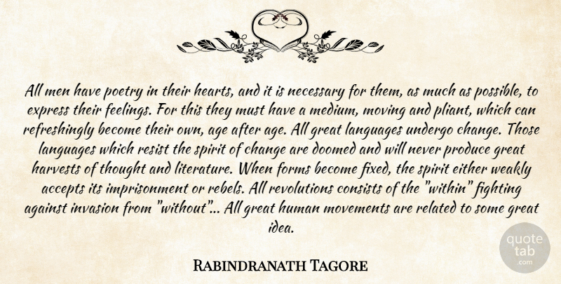 Rabindranath Tagore Quote About Accepts, Against, Age, Change, Consists: All Men Have Poetry In...