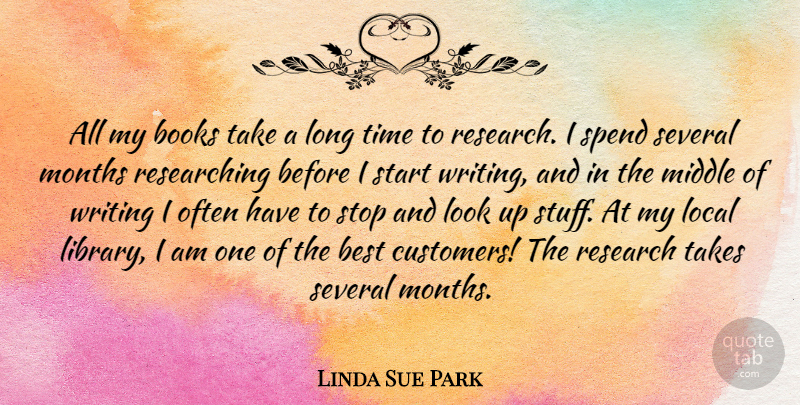 Linda Sue Park Quote About Book, Writing, Long: All My Books Take A...