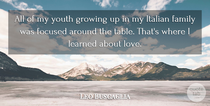 Leo Buscaglia Quote About Family, Focused, Growing, Italian, Learned: All Of My Youth Growing...
