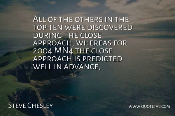 Steve Chesley Quote About Approach, Close, Discovered, Others, Predicted: All Of The Others In...