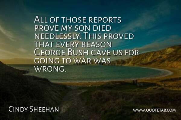 Cindy Sheehan Quote About Bush, Died, Gave, George, Prove: All Of Those Reports Prove...