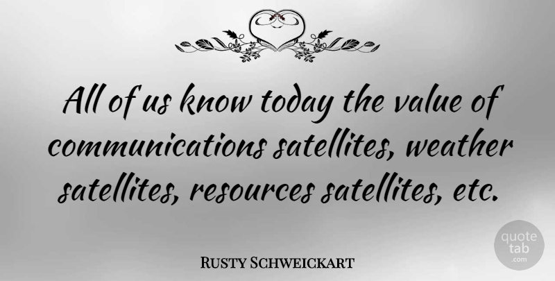 Rusty Schweickart Quote About Resources: All Of Us Know Today...