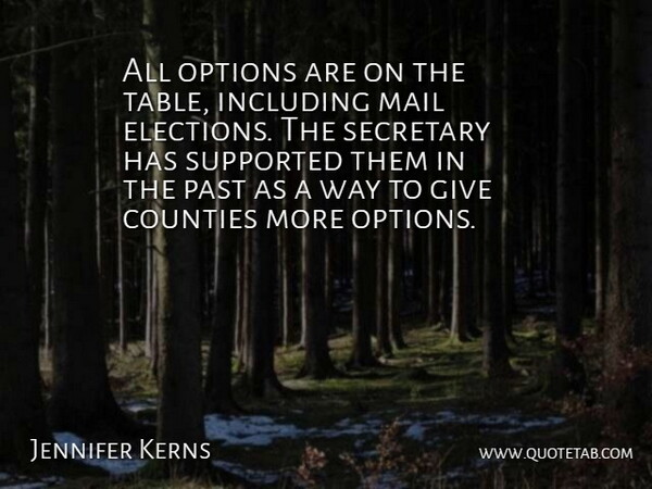 Jennifer Kerns Quote About Counties, Including, Mail, Options, Past: All Options Are On The...