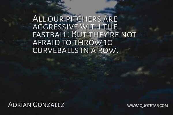 Adrian Gonzalez Quote About Afraid, Aggressive, Pitchers, Throw: All Our Pitchers Are Aggressive...