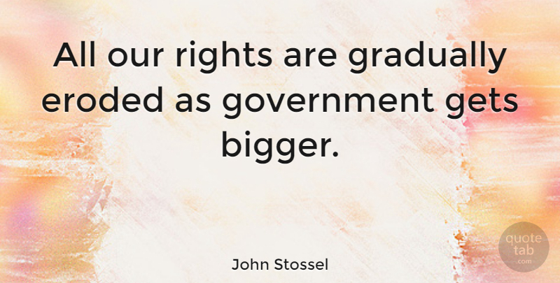 John Stossel Quote About Rights, Government, Bigger: All Our Rights Are Gradually...