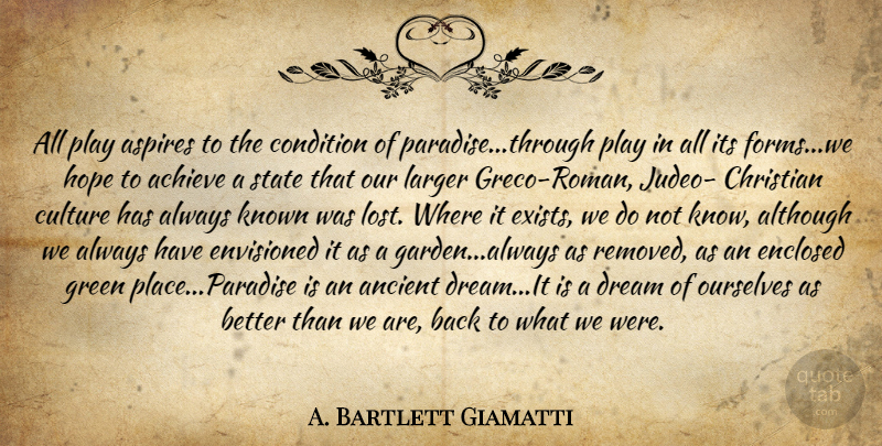 A. Bartlett Giamatti Quote About Christian, Baseball, Dream: All Play Aspires To The...