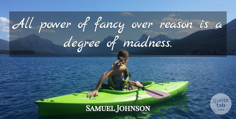 Samuel Johnson Quote About Fancy, Degrees, Madness: All Power Of Fancy Over...