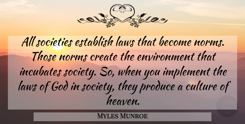Myles Munroe Quote About Law, Heaven, Culture: All Societies Establish Laws That...