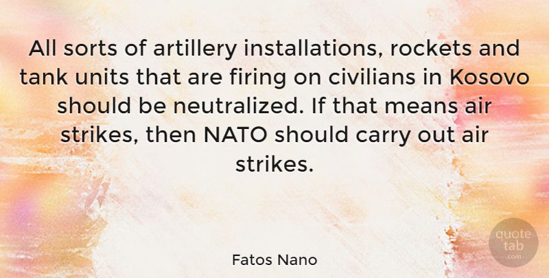 Fatos Nano Quote About Mean, Air, Rockets: All Sorts Of Artillery Installations...