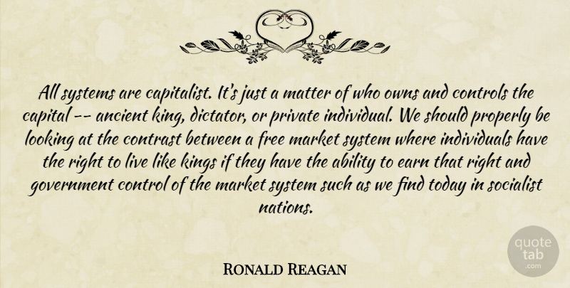 Ronald Reagan Quote About Kings, Government, Matter: All Systems Are Capitalist Its...