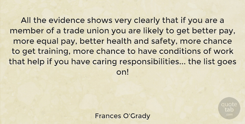 Frances O'Grady Quote About Responsibility, Caring, Equal Pay: All The Evidence Shows Very...