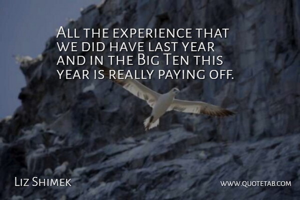 Liz Shimek Quote About Experience, Last, Paying, Ten, Year: All The Experience That We...