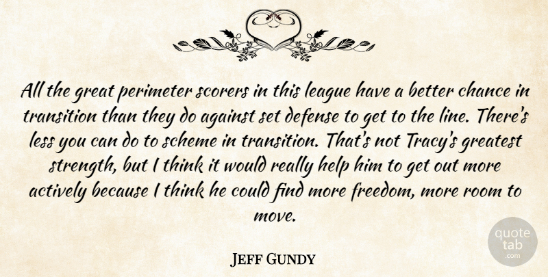Jeff Gundy Quote About Actively, Against, Chance, Defense, Great: All The Great Perimeter Scorers...