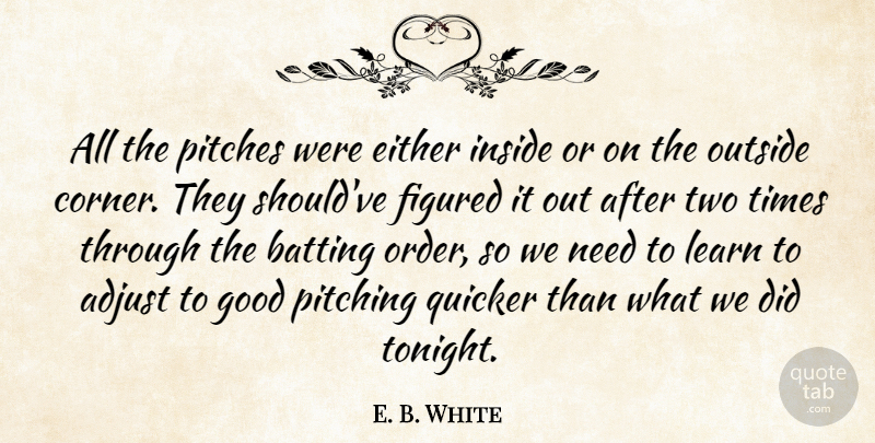E. B. White Quote About Adjust, Batting, Either, Figured, Good: All The Pitches Were Either...
