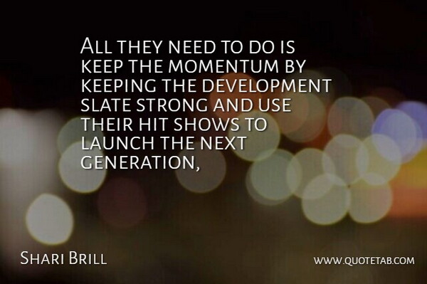 Shari Brill Quote About Hit, Keeping, Launch, Momentum, Next: All They Need To Do...