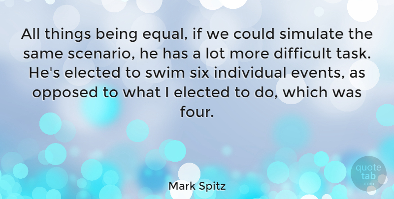 Mark Spitz Quote About American Athlete, Elected, Individual, Opposed, Six: All Things Being Equal If...