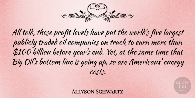 Allyson Schwartz Quote About Years, Oil, Track: All Told These Profit Levels...