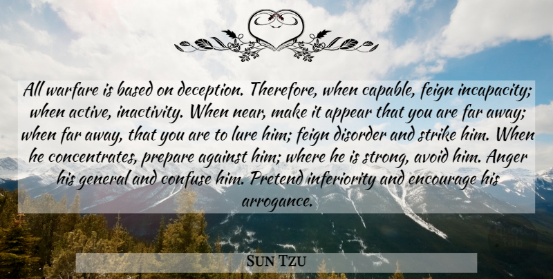 Sun Tzu Quote About Strong, Deception, Arrogance: All Warfare Is Based On...