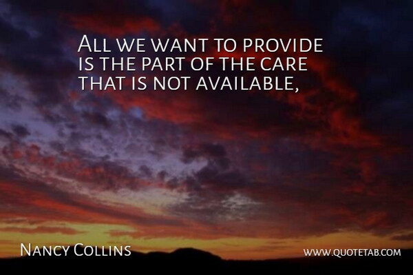 Nancy Collins Quote About Care, Provide: All We Want To Provide...