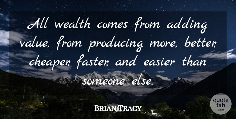 Brian Tracy Quote About Money, Adding Value, Wealth: All Wealth Comes From Adding...