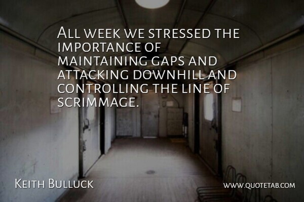 Keith Bulluck Quote About Attacking, Downhill, Gaps, Importance, Line: All Week We Stressed The...