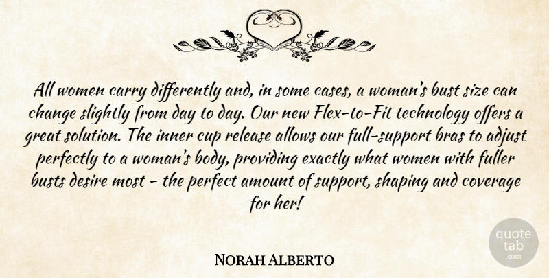 Norah Alberto Quote About Adjust, Amount, Bras, Bust, Carry: All Women Carry Differently And...