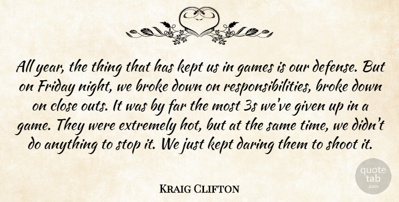 Kraig Clifton Quote About Broke, Close, Daring, Extremely, Far: All Year The Thing That...
