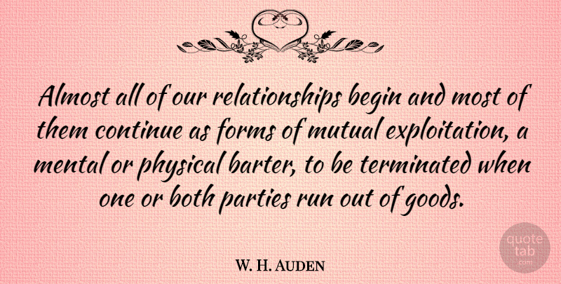 W. H. Auden Quote About Love, Relationship, Running: Almost All Of Our Relationships...