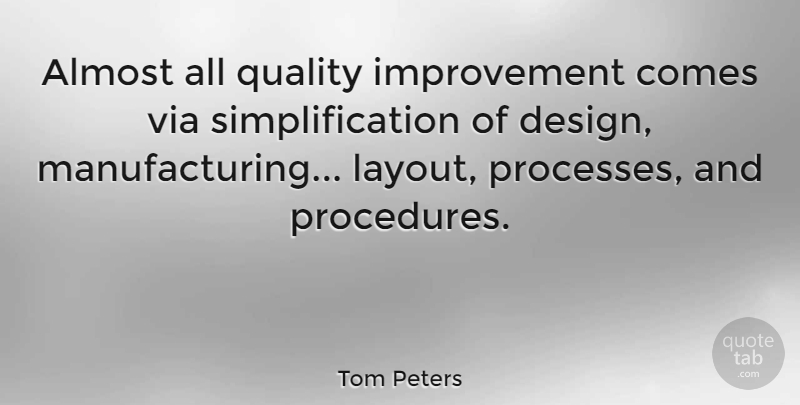 Tom Peters Quote About Business, Design Process, Poor Quality: Almost All Quality Improvement Comes...