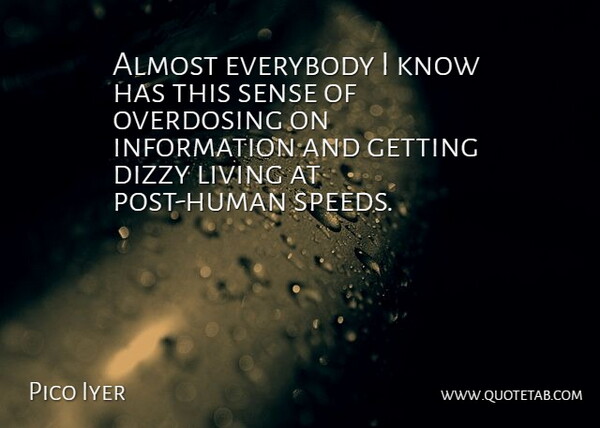 Pico Iyer Quote About Dizzy, Everybody, Information: Almost Everybody I Know Has...
