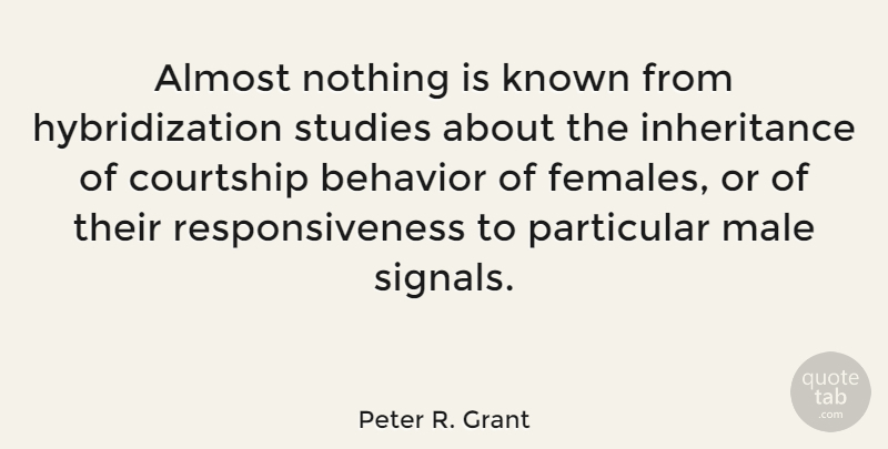 Peter R. Grant Quote About Courtship, Male, Particular, Studies: Almost Nothing Is Known From...