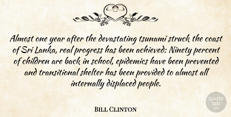 Bill Clinton Quote About Almost, Children, Coast, Displaced, Ninety: Almost One Year After The...