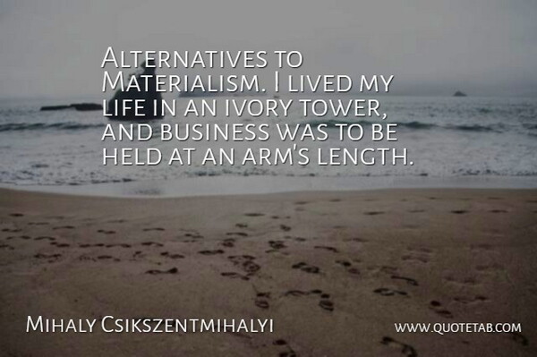Mihaly Csikszentmihalyi Quote About Business, Held, Ivory, Life, Lived: Alternatives To Materialism I Lived...