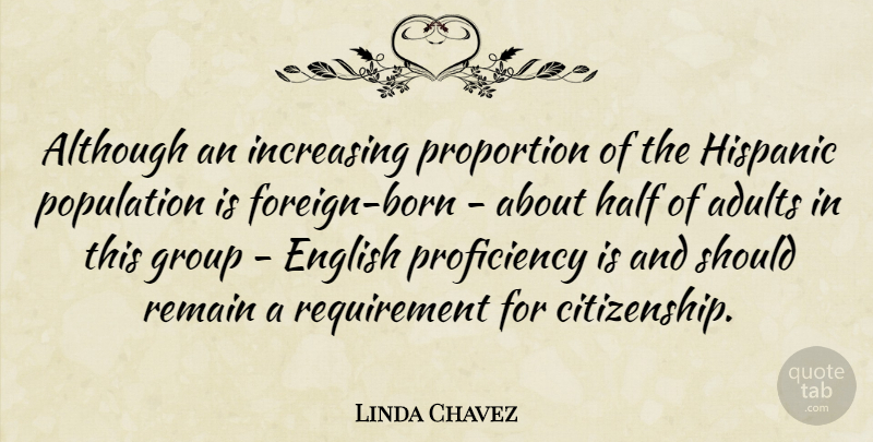 Linda Chavez Quote About Groups, Population, Half: Although An Increasing Proportion Of...