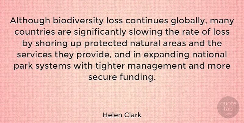 Helen Clark Quote About Country, Loss, National Parks: Although Biodiversity Loss Continues Globally...