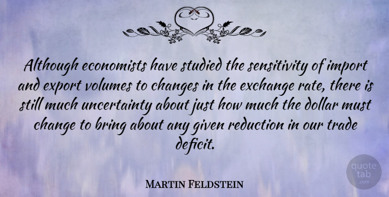 Martin Feldstein Quote About Dollars, Reduction, Given: Although Economists Have Studied The...