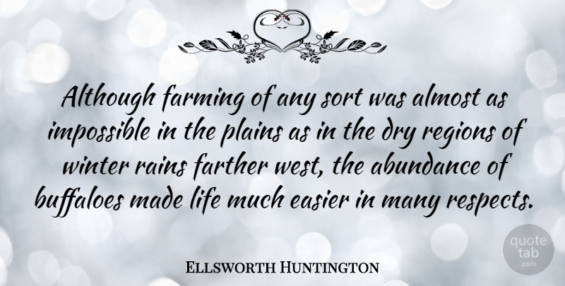 Ellsworth Huntington Quote About Rain, Winter, Dry: Although Farming Of Any Sort...