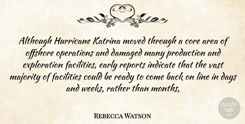 Rebecca Watson Quote About Although, Area, Core, Damaged, Days: Although Hurricane Katrina Moved Through...