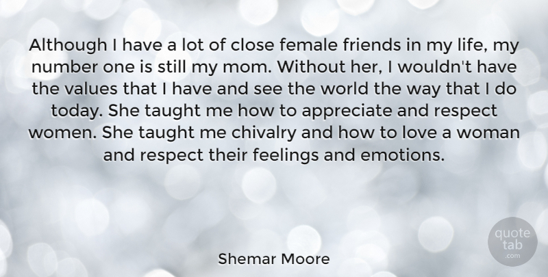 Shemar Moore Quote About Although, Appreciate, Chivalry, Close, Feelings: Although I Have A Lot...