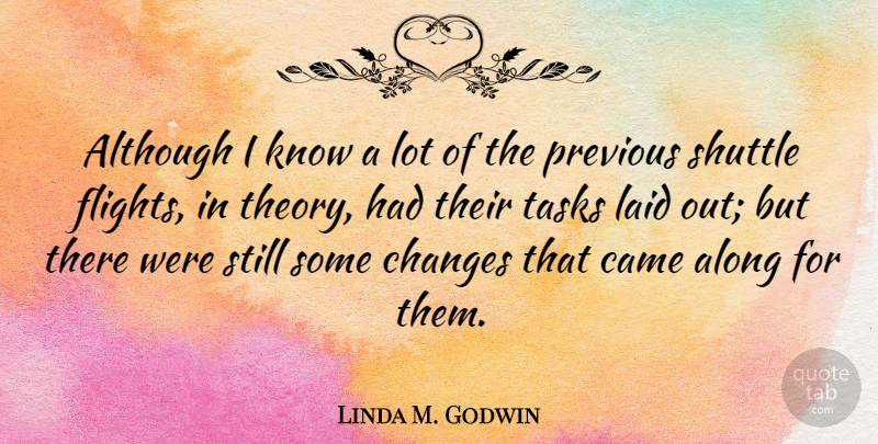 Linda M. Godwin Quote About Tasks, Flight, Theory: Although I Know A Lot...