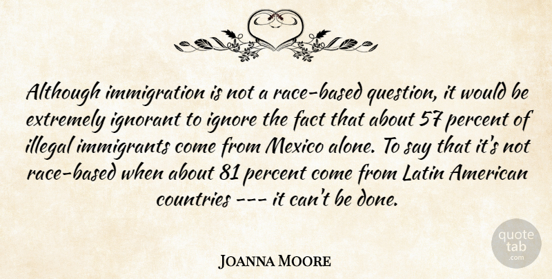 Joanna Moore Quote About Although, Countries, Extremely, Fact, Ignorant: Although Immigration Is Not A...
