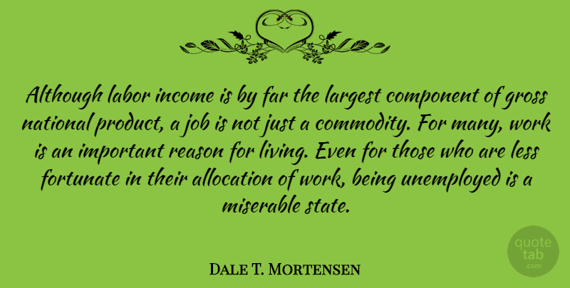 Dale T. Mortensen Quote About Although, Component, Far, Fortunate, Gross: Although Labor Income Is By...