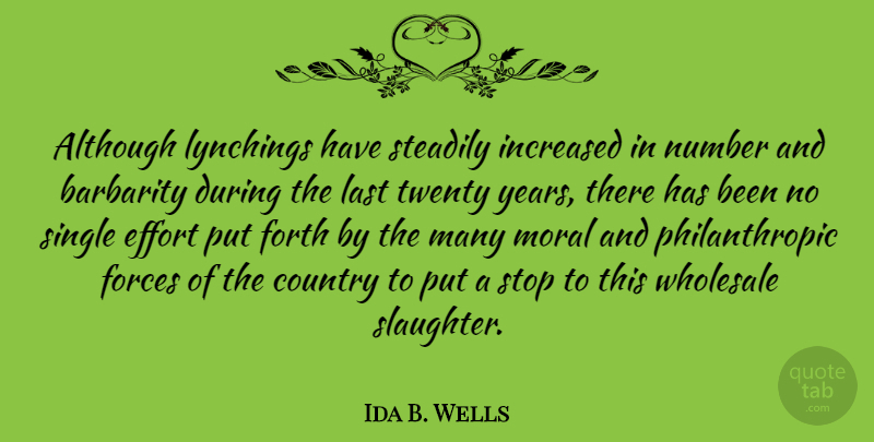 Ida B. Wells Quote About Country, Years, Numbers: Although Lynchings Have Steadily Increased...