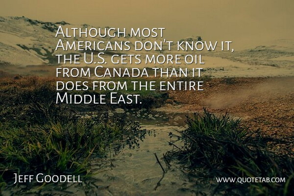 Jeff Goodell Quote About Although, Canada, Entire, Gets, Middle: Although Most Americans Dont Know...