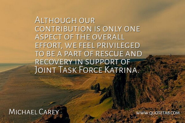 Michael Carey Quote About Although, Aspect, Force, Joint, Overall: Although Our Contribution Is Only...