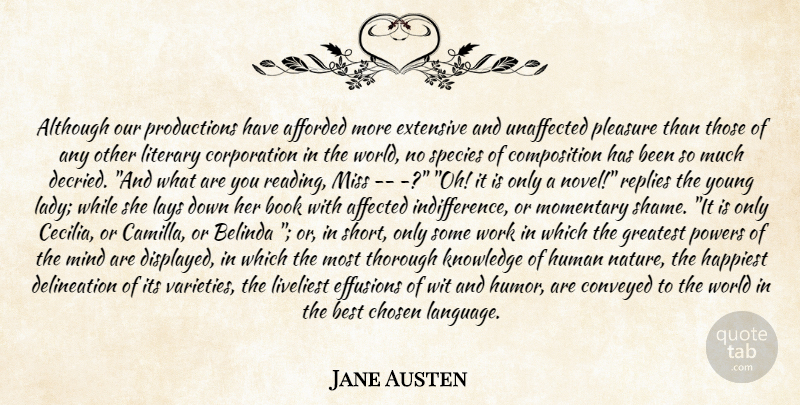 Jane Austen Quote About Affected, Afforded, Although, Best, Book: Although Our Productions Have Afforded...