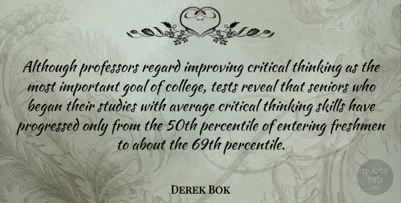 Derek Bok Quote About Senior, College, Thinking: Although Professors Regard Improving Critical...