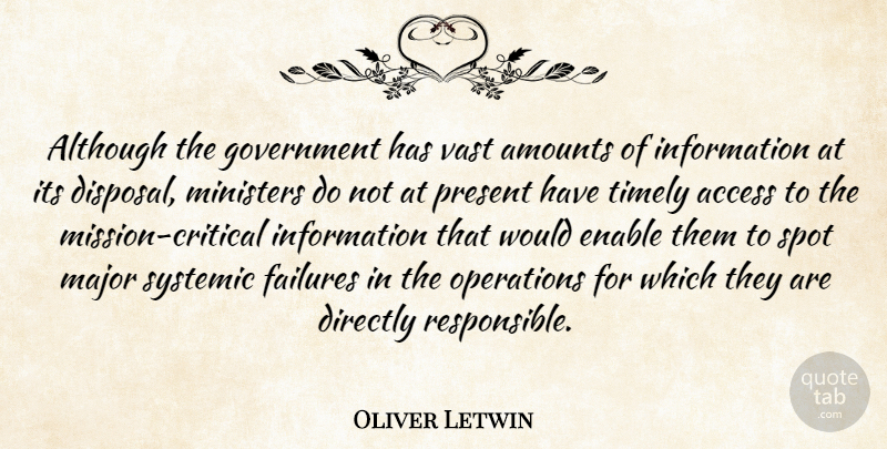 Oliver Letwin Quote About Access, Although, Directly, Enable, Failures: Although The Government Has Vast...