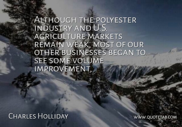 Charles Holliday Quote About Although, Began, Businesses, Industry, Markets: Although The Polyester Industry And...