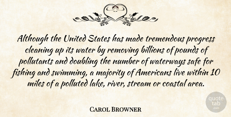 Carol Browner Quote About Swimming, Fishing, Rivers: Although The United States Has...